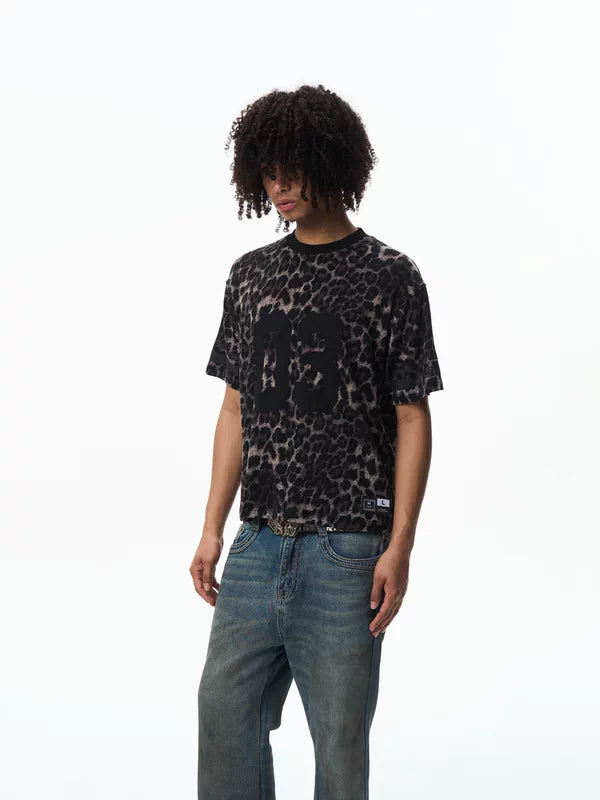Leopard Print Number Appliqué T-Shirt 3