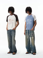 Retro Letter Print Raglan T-Shirt 1