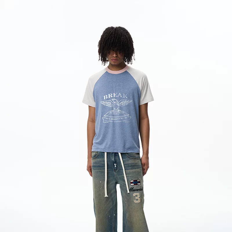 6087060000950,6087060000951,6087060000952,6087060000953, Retro Letter Print Raglan T-Shirt