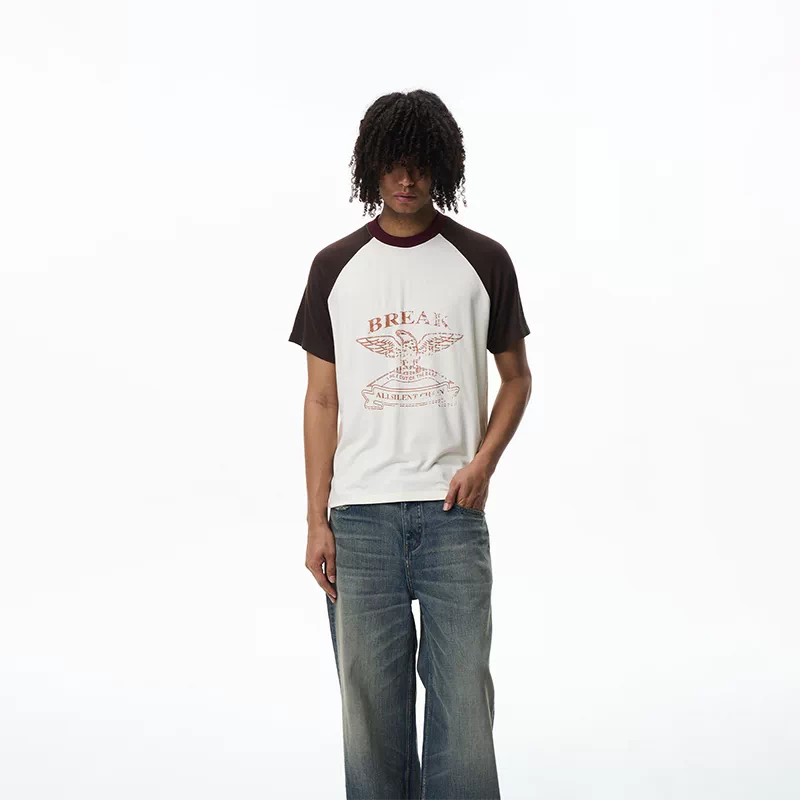 6087060000954,6087060000955,6087060000956,6087060000957, Retro Letter Print Raglan T-Shirt