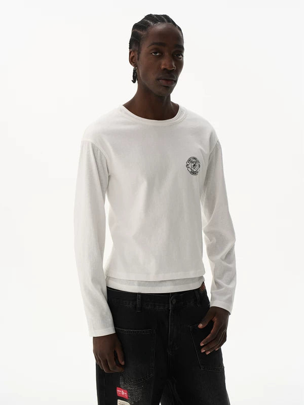 Embroidered Double Layer Long-Sleeve T-Shirt 3