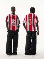Striped Distressed Loose Sports Jersey T-Shirt 1