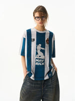 Striped Distressed Loose Sports Jersey T-Shirt 3