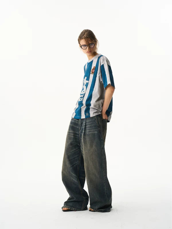 Striped Distressed Loose Sports Jersey T-Shirt 5