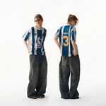 6198137395793,6198137395794,6198137395795,6198137395796, Striped Distressed Loose Sports Jersey T-Shirt