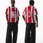 6214471730380,6214471730382,6214471730384,6214471730386, Striped Distressed Loose Sports Jersey T-Shirt