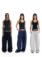 Wide-Leg Ribbed Curved Sweatpants Pants 1