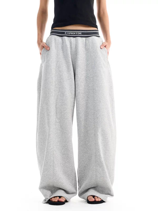 Wide-Leg Ribbed Curved Sweatpants Pants 2