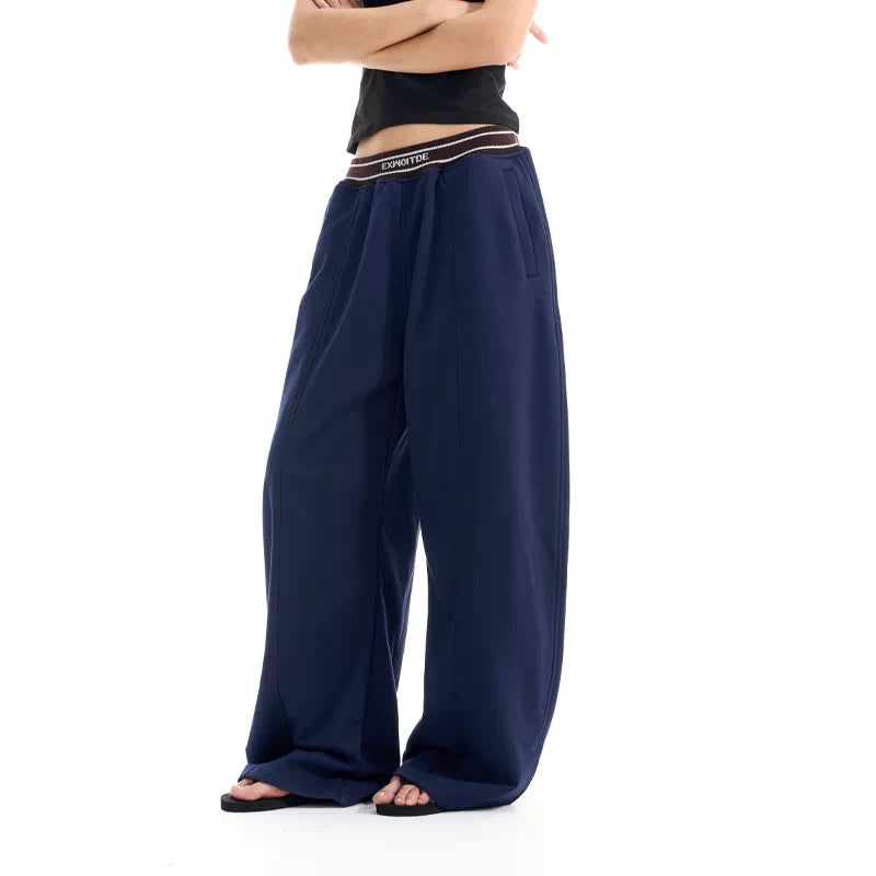 6097592094345,6097592094346,6097592094347,6097592094348, Wide-Leg Ribbed Curved Sweatpants Pants