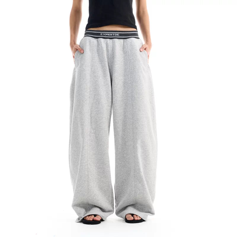 6097592094349,6097592094350,6097592094351,6097592094352, Wide-Leg Ribbed Curved Sweatpants Pants