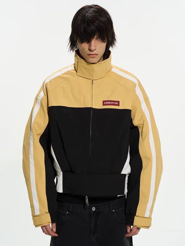 ,6123401854996,6123401854997,6123401854998,6123401854999, Colorblock Sport Patchwork Cotton Short Jacket