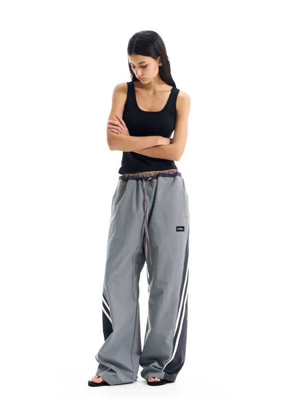 Striped Patchwork Wide-Leg Athletic Pants 2