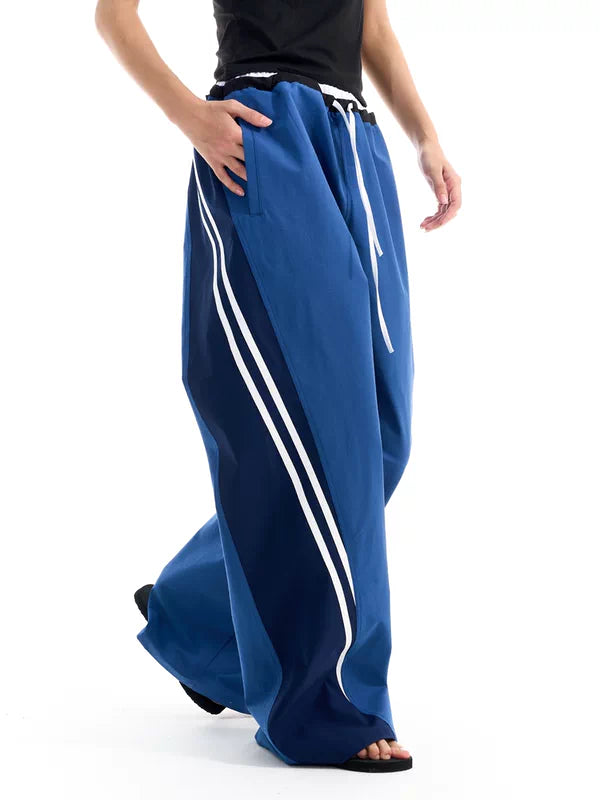 Striped Patchwork Wide-Leg Athletic Pants 4
