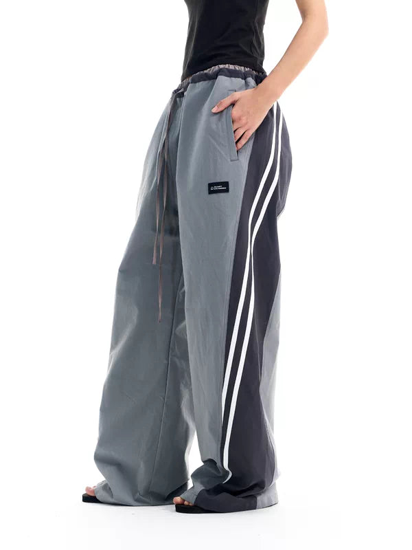 Striped Patchwork Wide-Leg Athletic Pants 5