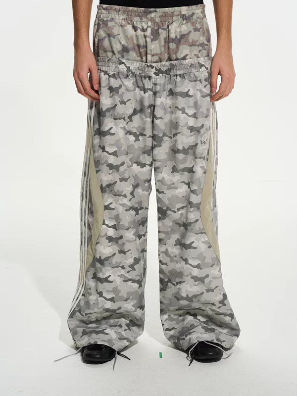 Double Waist Camouflage Wide-Leg Sporty Pants 1