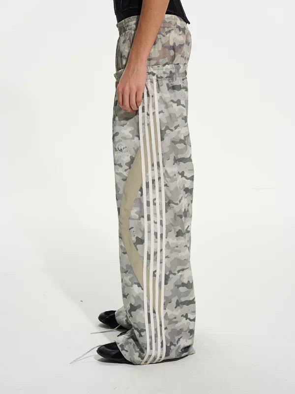 Double Waist Camouflage Wide-Leg Sporty Pants 2