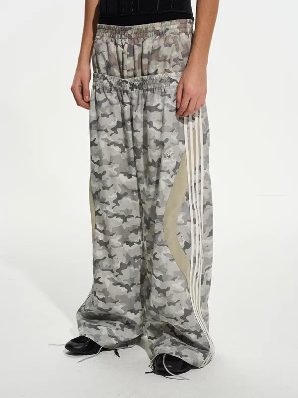 Double Waist Camouflage Wide-Leg Sporty Pants 3