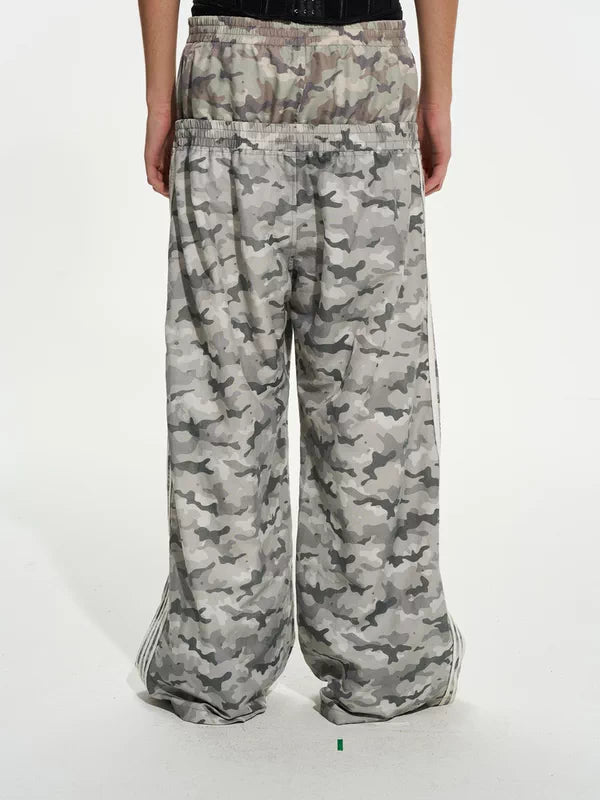 Double Waist Camouflage Wide-Leg Sporty Pants 5