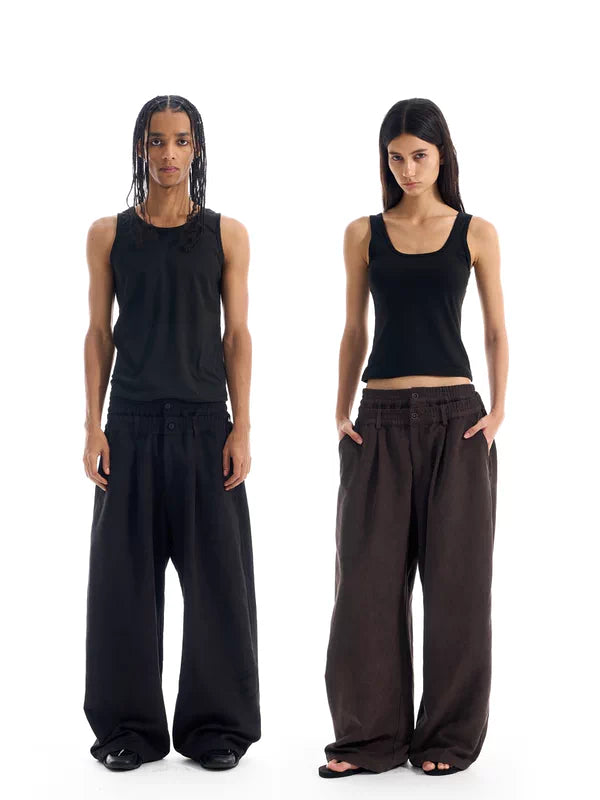 Double-Waist Wide-Leg Pleated Casual Pants 1