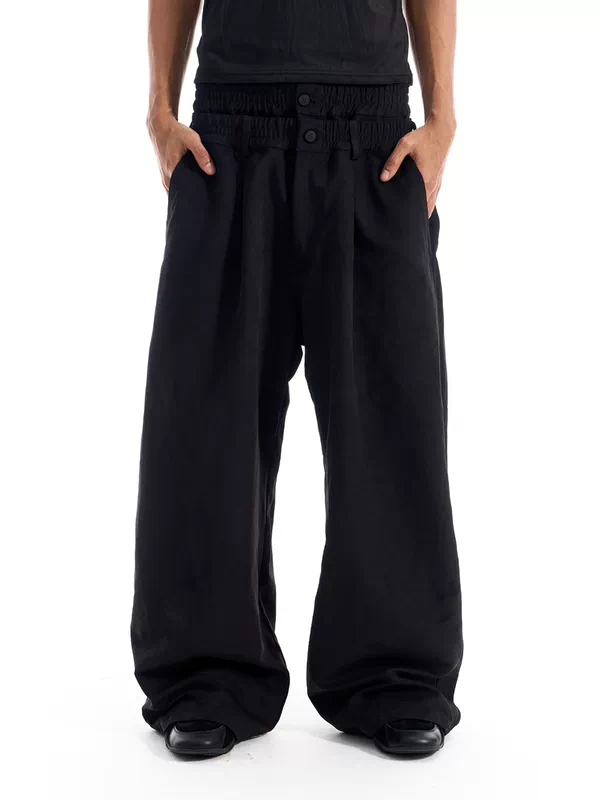 Double-Waist Wide-Leg Pleated Casual Pants 2