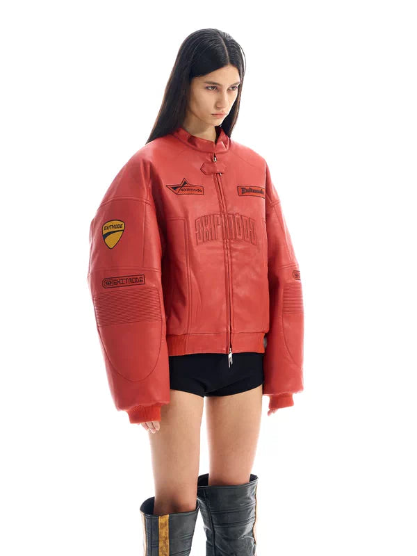 Oversized Embroidered Racing Leather Jacket 3