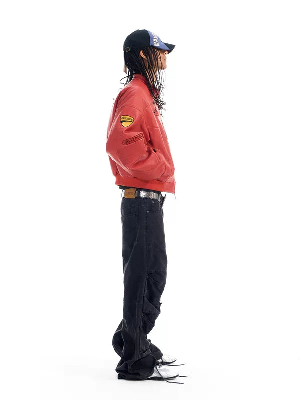 Oversized Embroidered Racing Leather Jacket 4