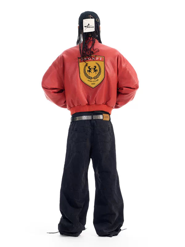 Oversized Embroidered Racing Leather Jacket 5