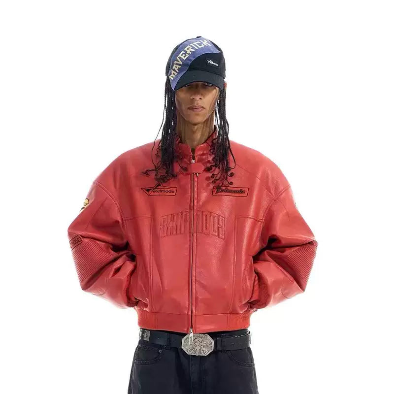 6124181723547,6124181723548,6124181723549,6124181723550, Oversized Embroidered Racing Leather Jacket