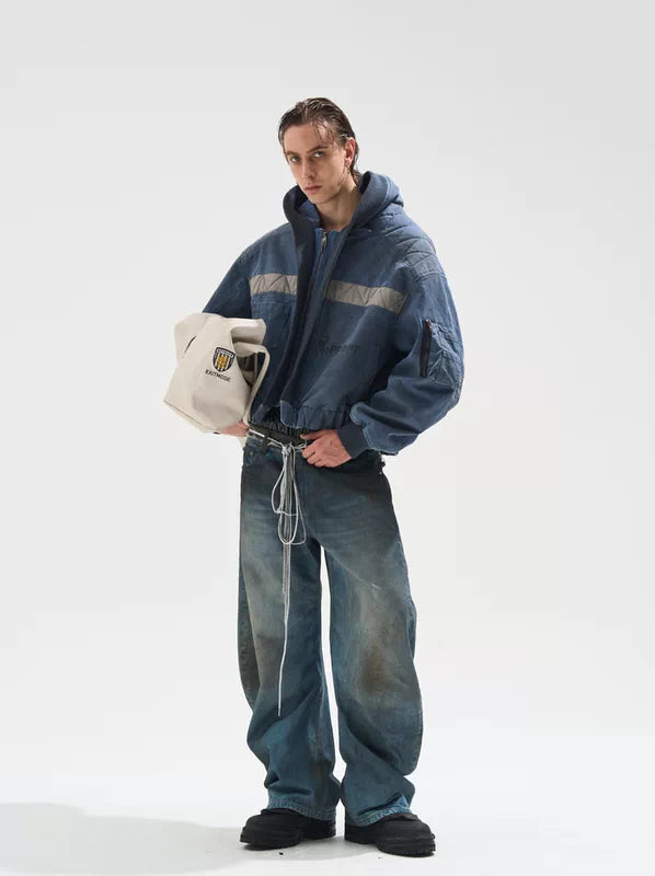 Distressed Oversized Hooded Workwear MA1 Jacket 2