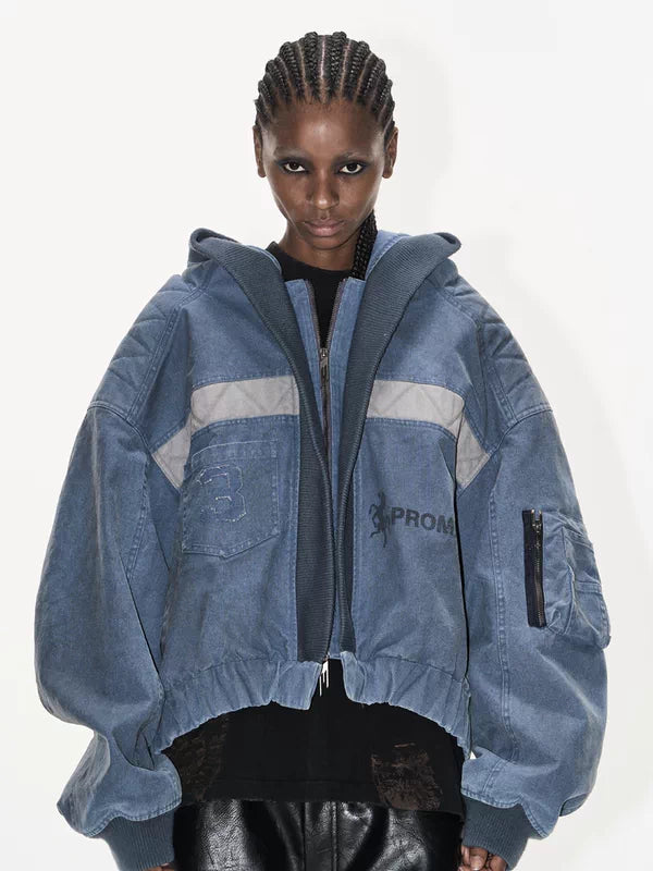 Distressed Oversized Hooded Workwear MA1 Jacket 3
