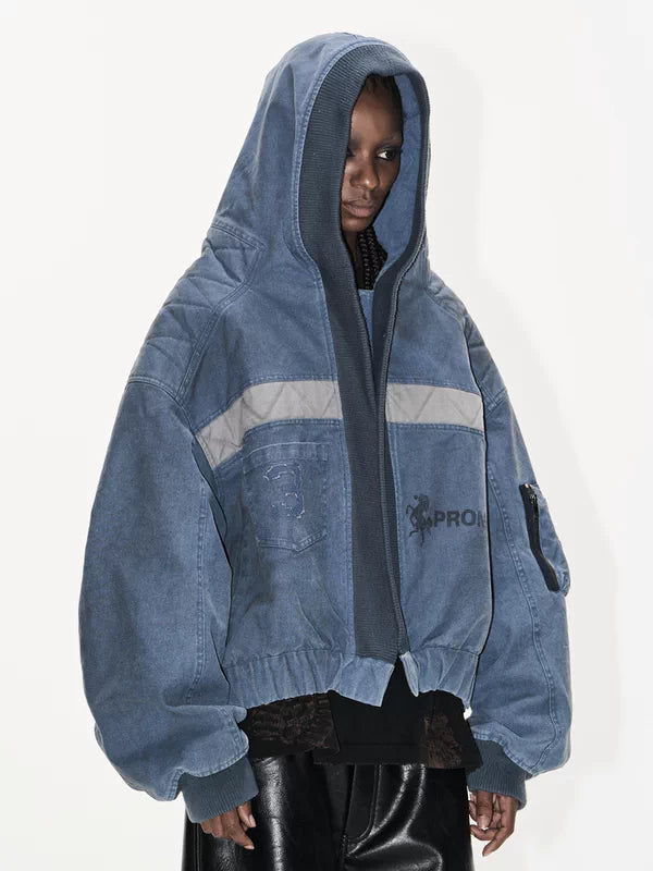 Distressed Oversized Hooded Workwear MA1 Jacket 4