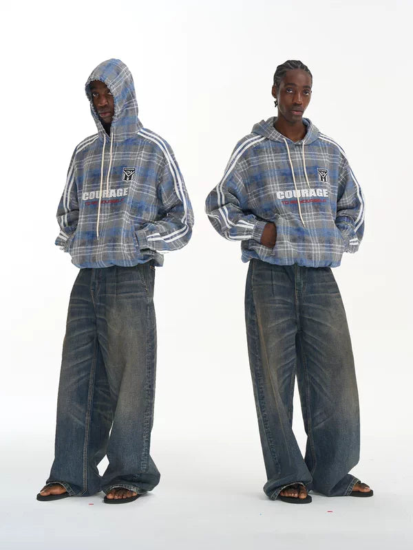 Plaid Graphic Oversized Pullover Hoodie 1