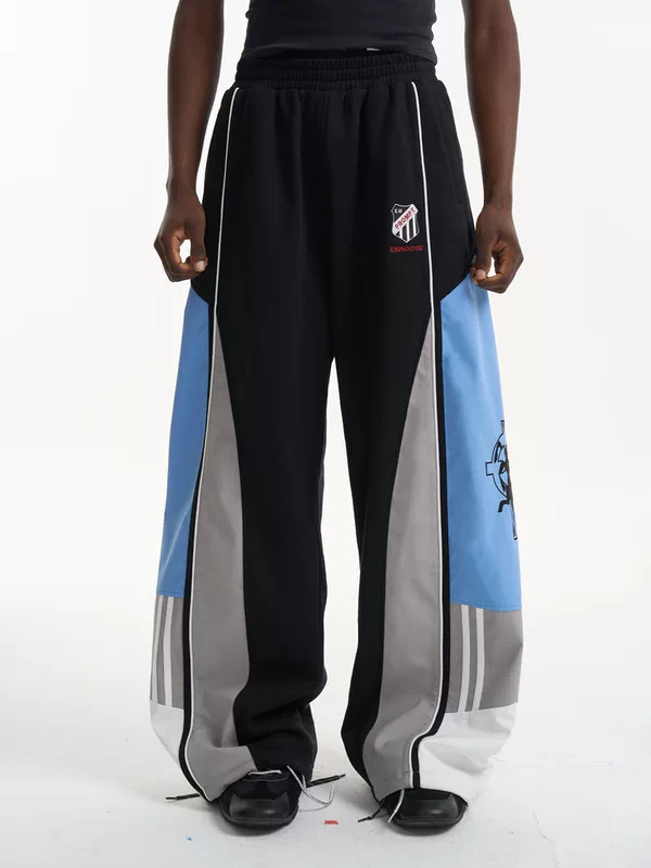 Colorblock Embroidered Loose Fit Sporty Pants 1