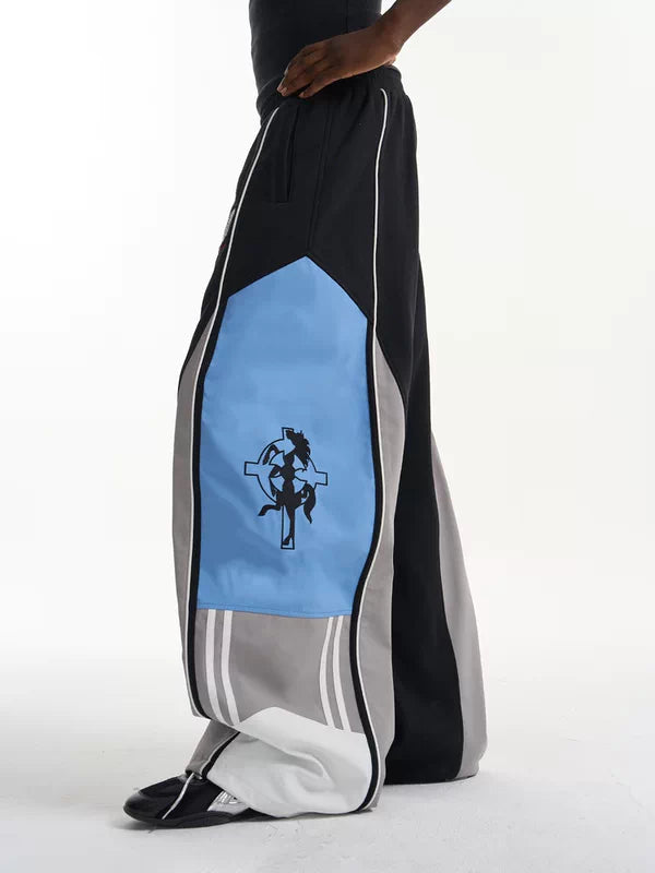 Colorblock Embroidered Loose Fit Sporty Pants 2