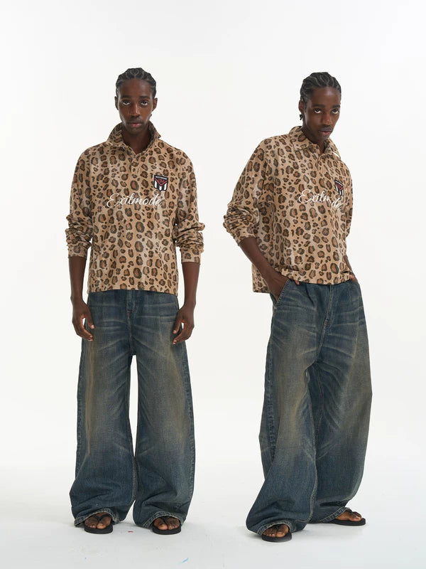 Leopard Print Casual Polo Shirt 1