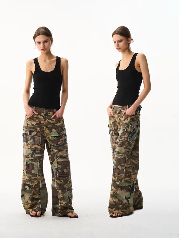 Camouflage Raw Edge Cargo Workwear Pants 1