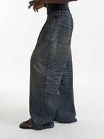 Wide-Leg Retro Washed Denim Pants 1