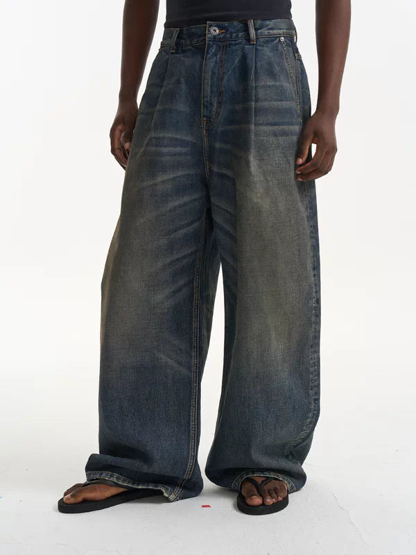 Wide-Leg Retro Washed Denim Pants 2