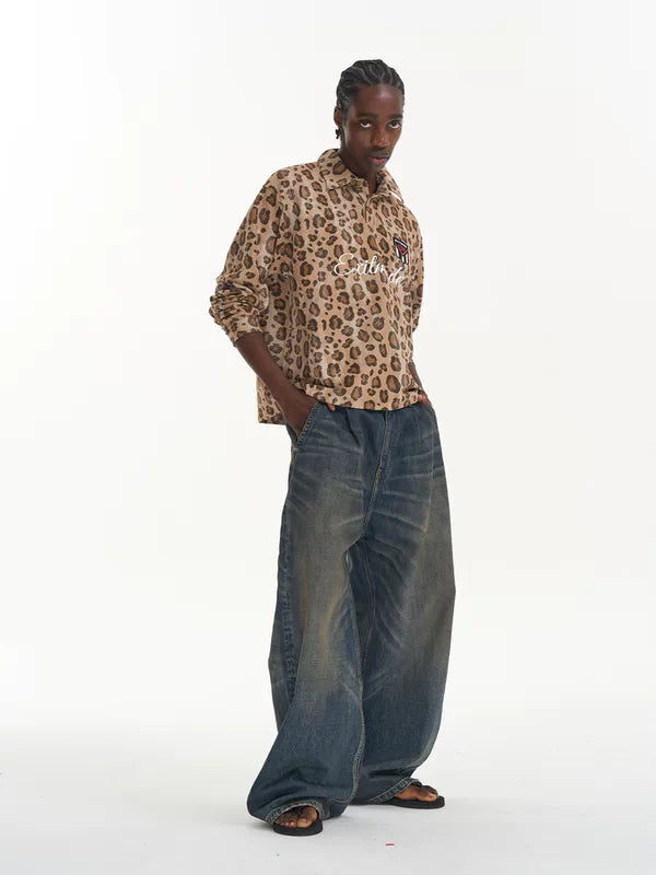 Wide-Leg Retro Washed Denim Pants 5