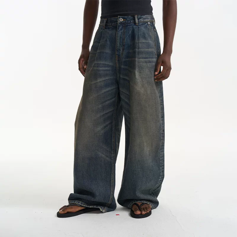 6177658562500,6177658562501,6177658562502,6177658562503, Wide-Leg Retro Washed Denim Pants