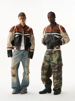 Retro Patchwork Distressed Leather Motorcycle Jacket 1