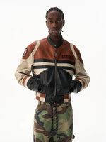 Retro Patchwork Distressed Leather Motorcycle Jacket 4