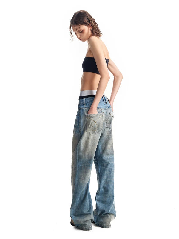 Distressed Slub Denim Straight Leg Jeans 3