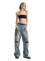 Distressed Slub Denim Straight Leg Jeans 4