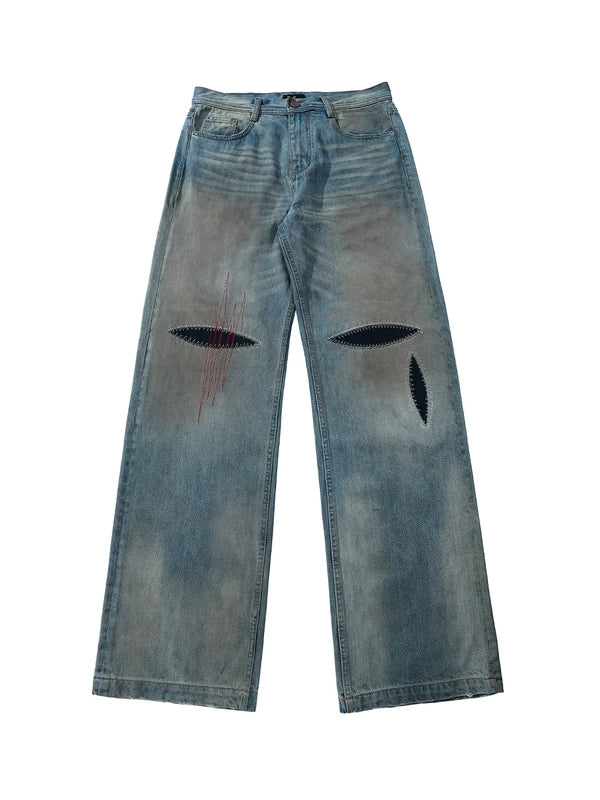 5931748299793,5931748299794,5931748299795,5931748299796, Distressed Slub Denim Straight Leg Jeans