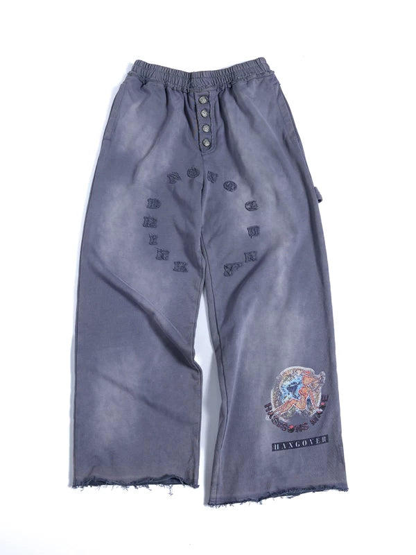 Distressed Graphic Wide Leg Pants 1