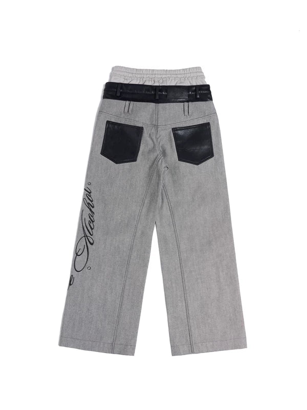 Patchwork Wide-Leg Jeans Pants 2