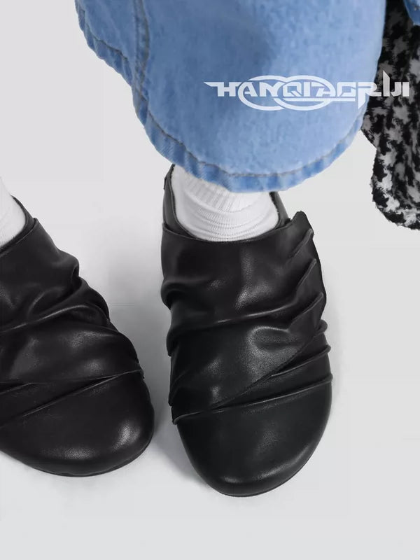 Pleated Leather Closed-Toe Mule Slippers 3