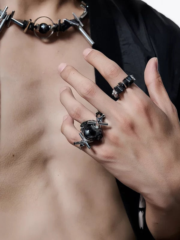 Beaded Punk Open Ring 3
