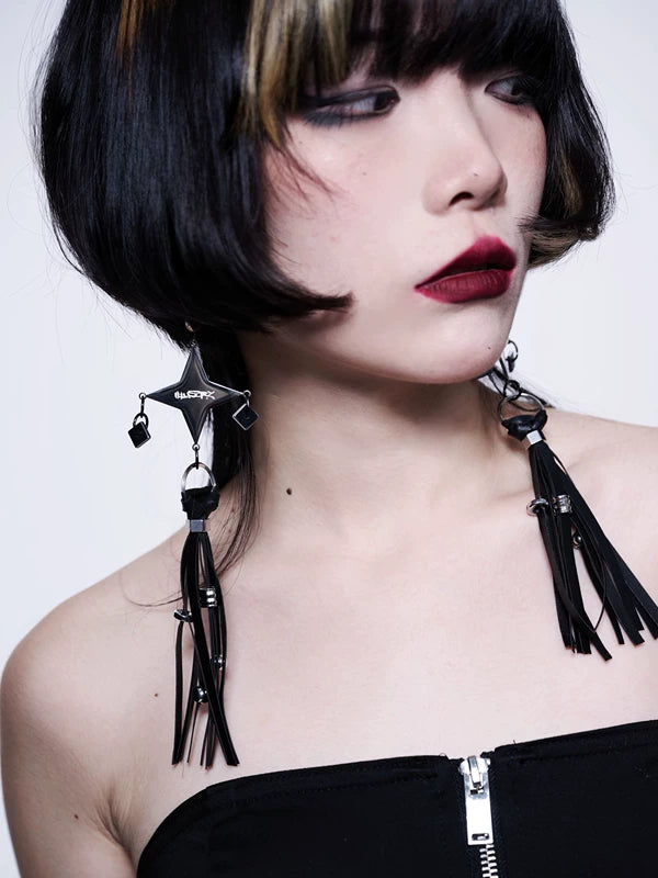 Punk Leather Tassel Earrings 2